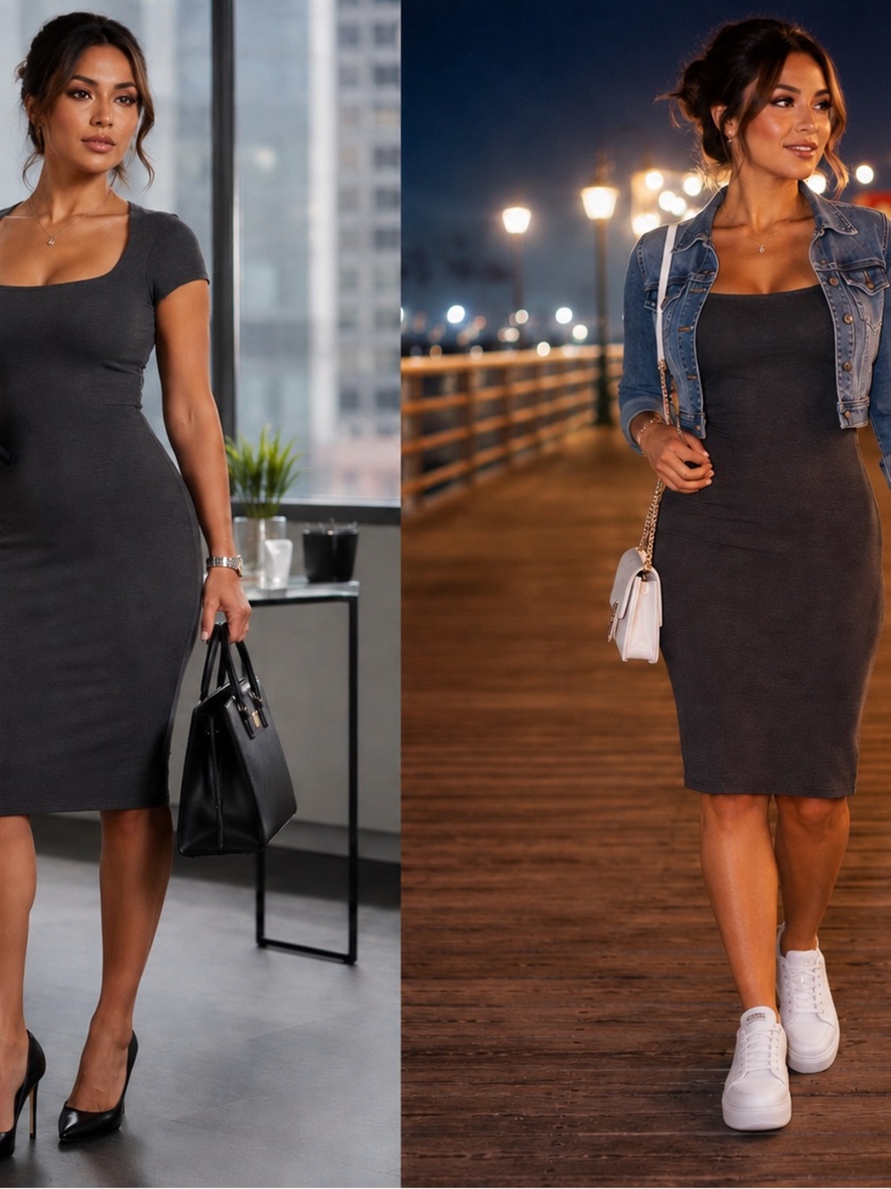 Leith Charcoal Scoop Neck Tunic Dress